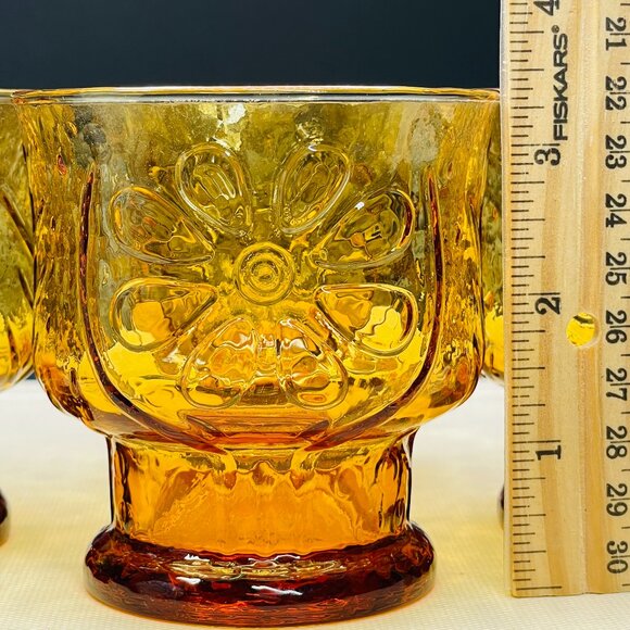 Vintage 70s Libbey Amber Glass COUNTRY GARDEN Goblet- Set of 2: Retro Barware - Picture 7 of 7